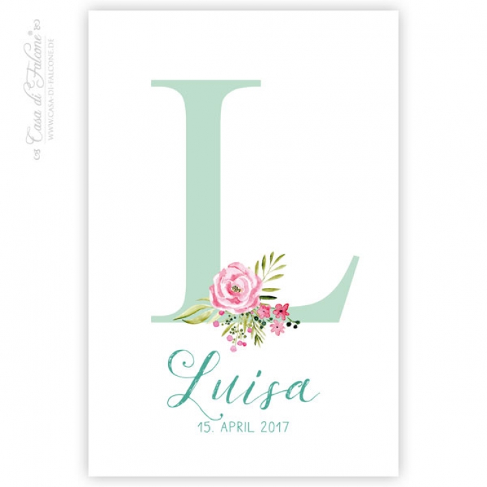 Personalisiertes Poster zur Geburt, Initiale floral