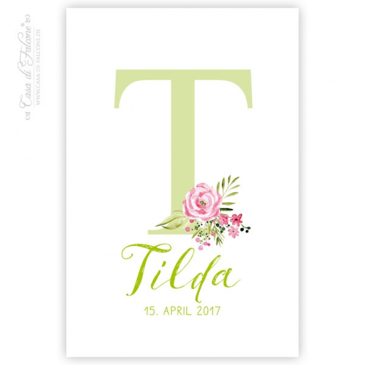 Personalisiertes Poster zur Geburt, Initiale floral