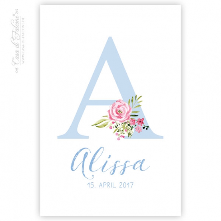 Personalisiertes Poster zur Geburt, Initiale floral