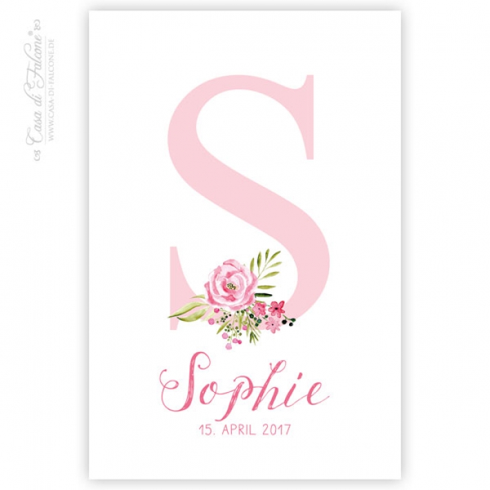 Personalisiertes Poster zur Geburt, Initiale floral
