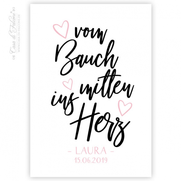 Personalisiertes Poster zur Geburt, vom Bauch mitten ins Herz