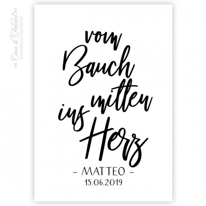 Personalisiertes Poster zur Geburt, vom Bauch mitten ins Herz