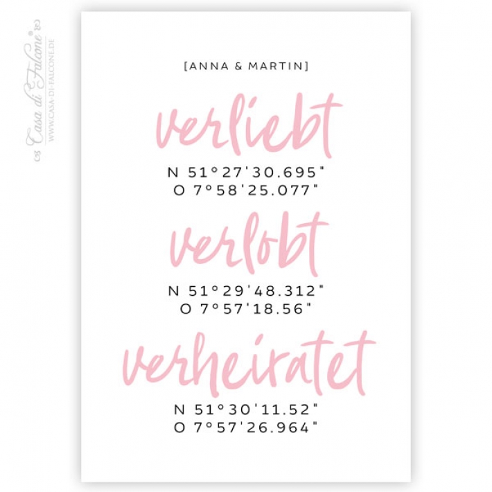 Personalisiertes Poster Hochzeit, verliebt verlobt verheiratet