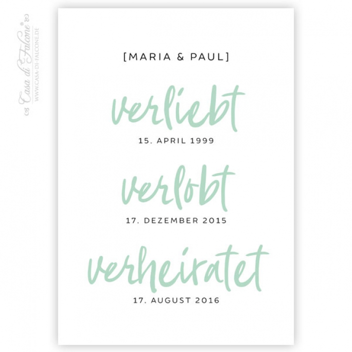 Personalisiertes Poster Hochzeit, verliebt verlobt verheiratet