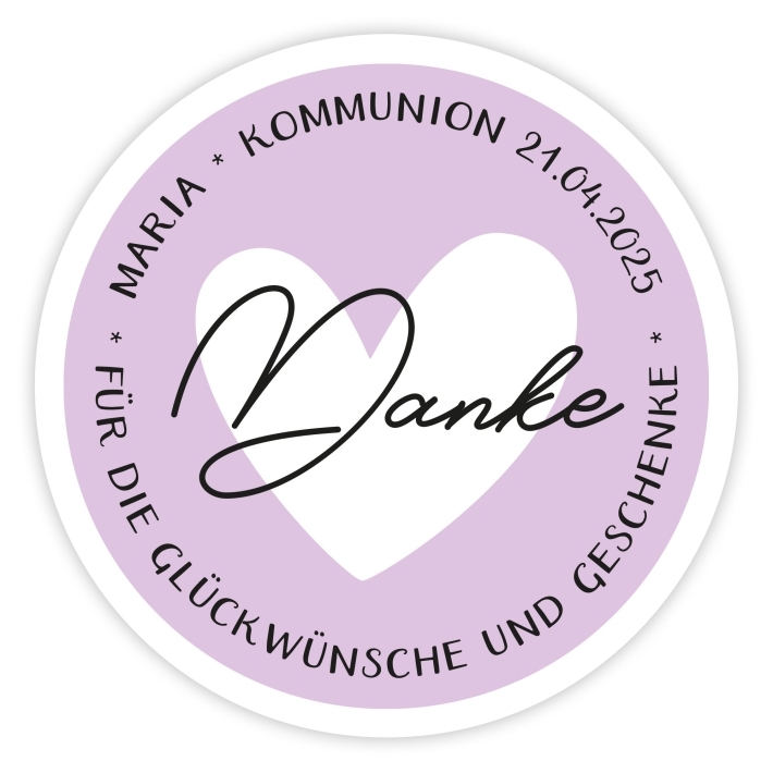 Dankeaufkleber Herz zur Kommunion I Taufe I Firmung I Konfirmati