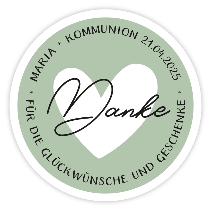 Dankeaufkleber Herz zur Kommunion I Taufe I Firmung I Konfirmati