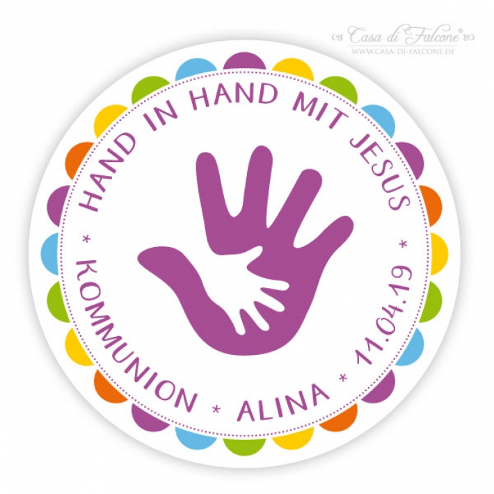 Personalisierte Aufkleber zur Kommunion Hand in Hand