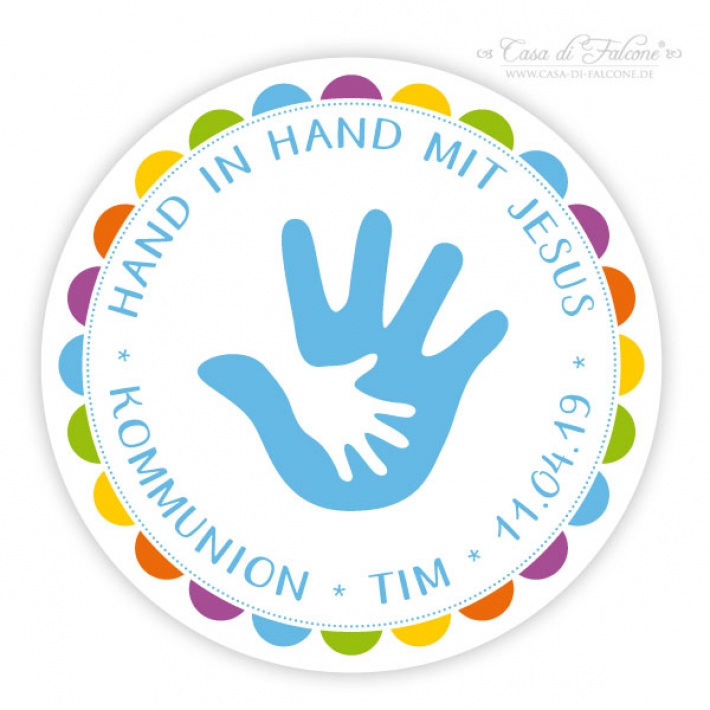 Personalisierte Aufkleber zur Kommunion Hand in Hand