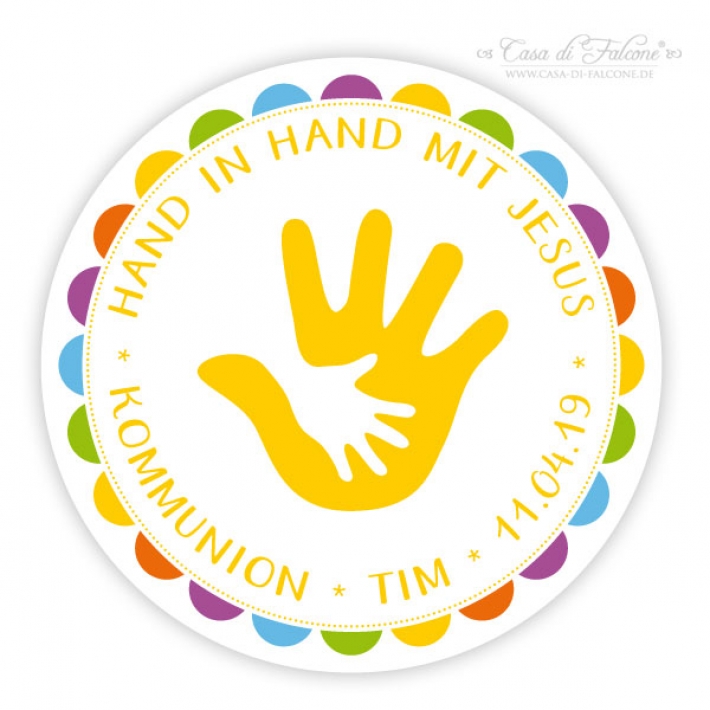 Personalisierte Aufkleber zur Kommunion Hand in Hand