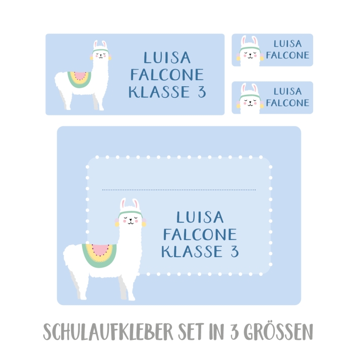 Namensaufkleber Set fr die Schule Lama