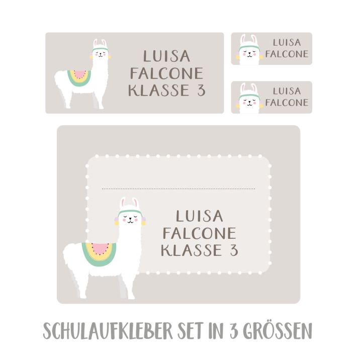 Namensaufkleber Set fr die Schule Lama
