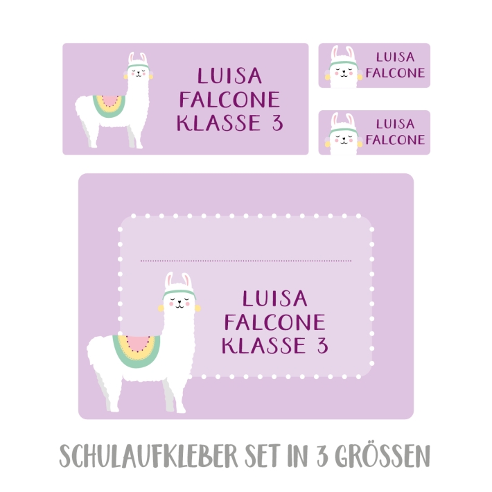 Namensaufkleber Set fr die Schule Lama