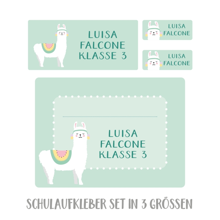Namensaufkleber Set fr die Schule Lama
