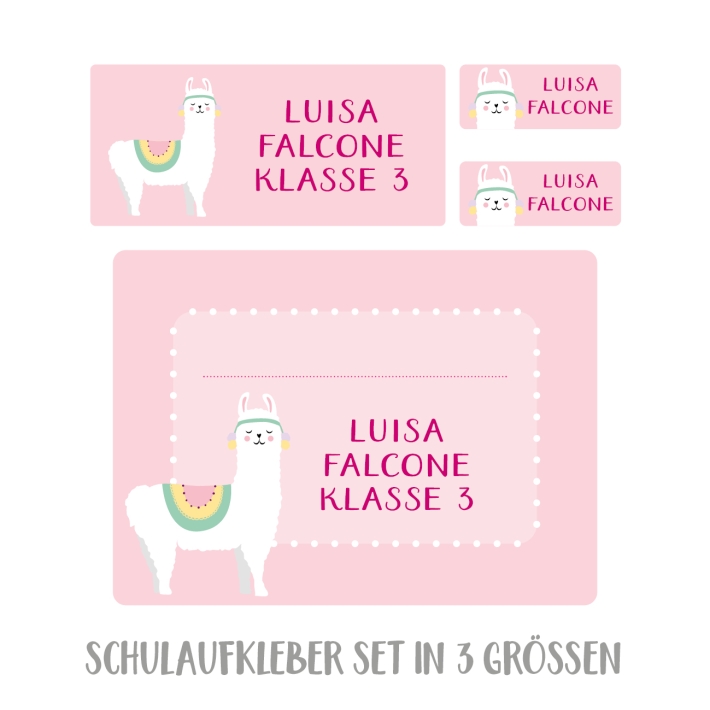 Namensaufkleber Set fr die Schule Lama