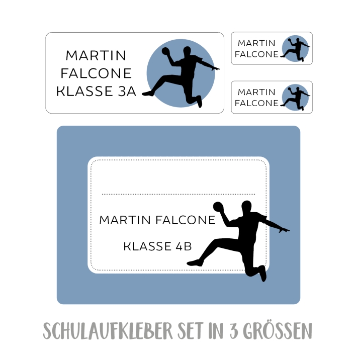 Namensaufkleber Set fr die Schule Handball