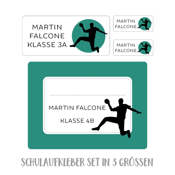 Namensaufkleber Set fr die Schule Handball