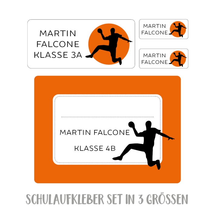 Namensaufkleber Set fr die Schule Handball