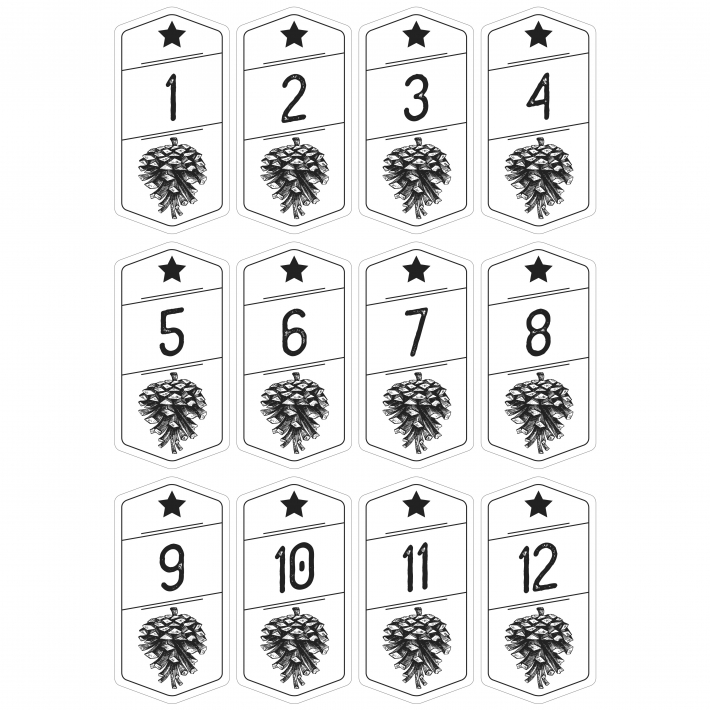 Adventskalender Aufkleber Tannenzapfen retro