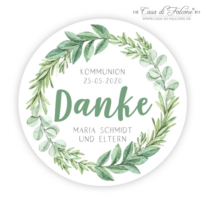 Personalisierter Aufkleber zur Kommunion, Bltterkranz