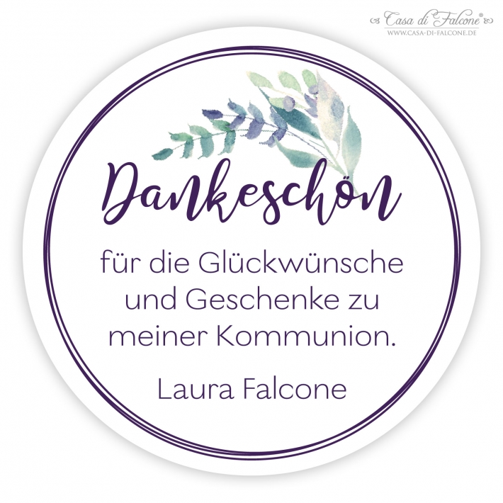 Kommunionsaufkleber, Bltterzweig blau-lila