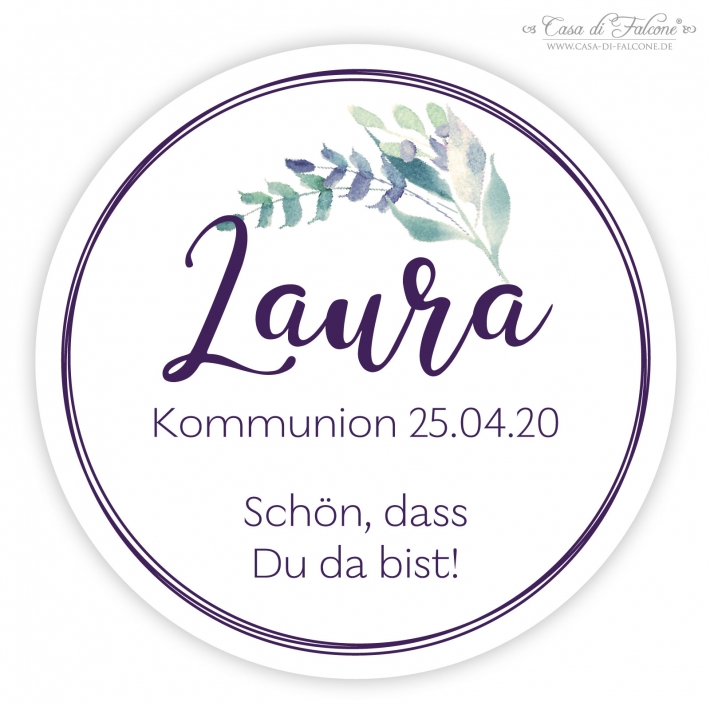 Kommunionsaufkleber, Bltterzweig blau-lila