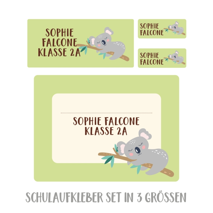 Namensaufkleber Set fr die Schule Koala