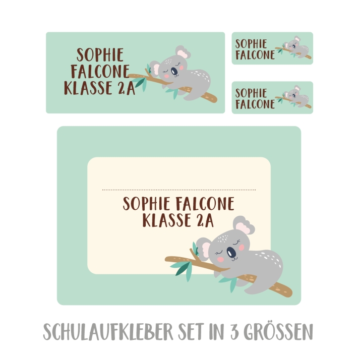 Namensaufkleber Set fr die Schule Koala