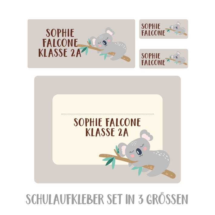 Namensaufkleber Set fr die Schule Koala