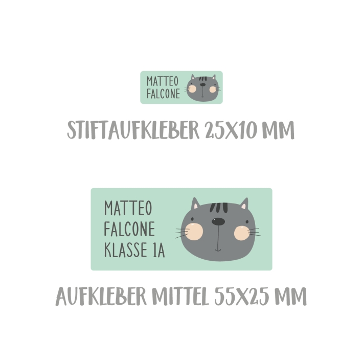 Namensaufkleber Set fr die Schule Katze
