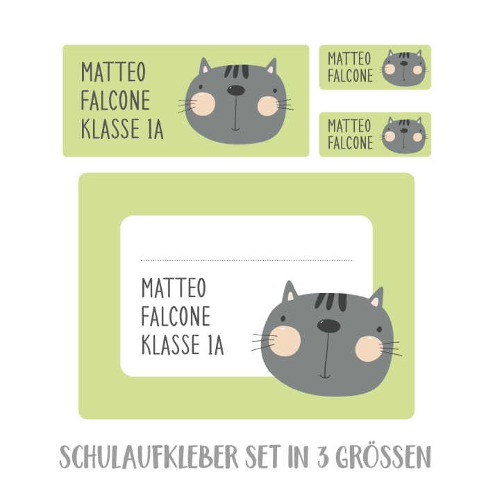 Namensaufkleber Set fr die Schule Katze