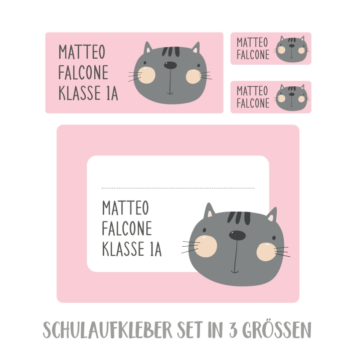 Namensaufkleber Set fr die Schule Katze