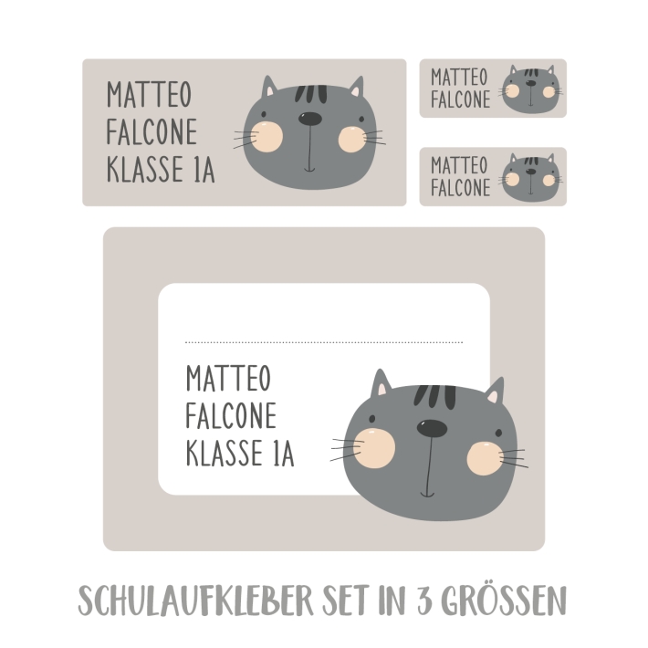 Namensaufkleber Set fr die Schule Katze