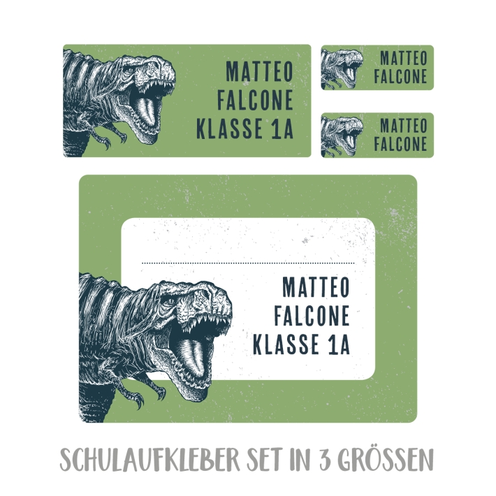 Namensaufkleber Set fr die Schule T Rex