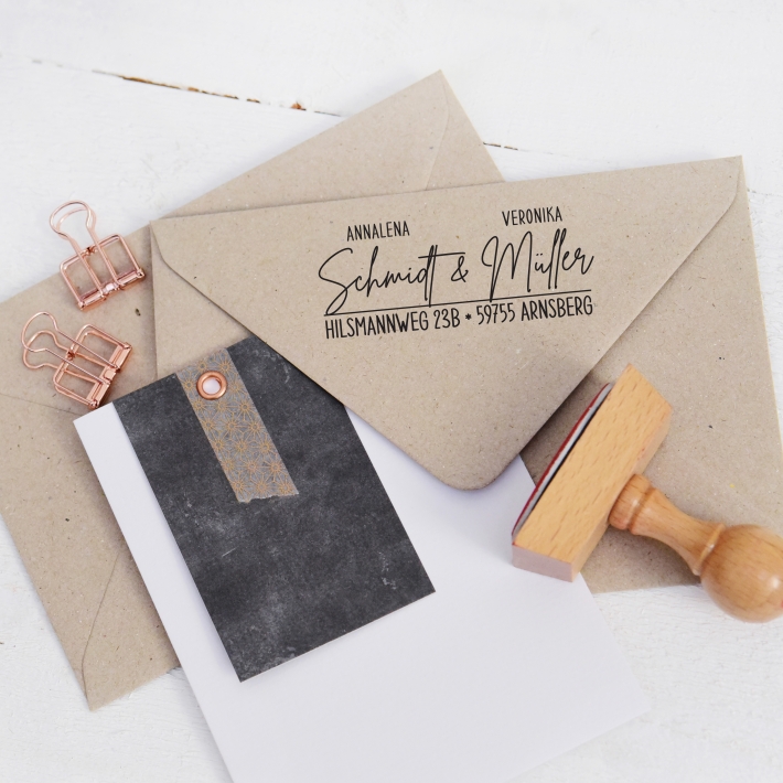 Adressstempel modern, personalisiert mit Doppelnamen
