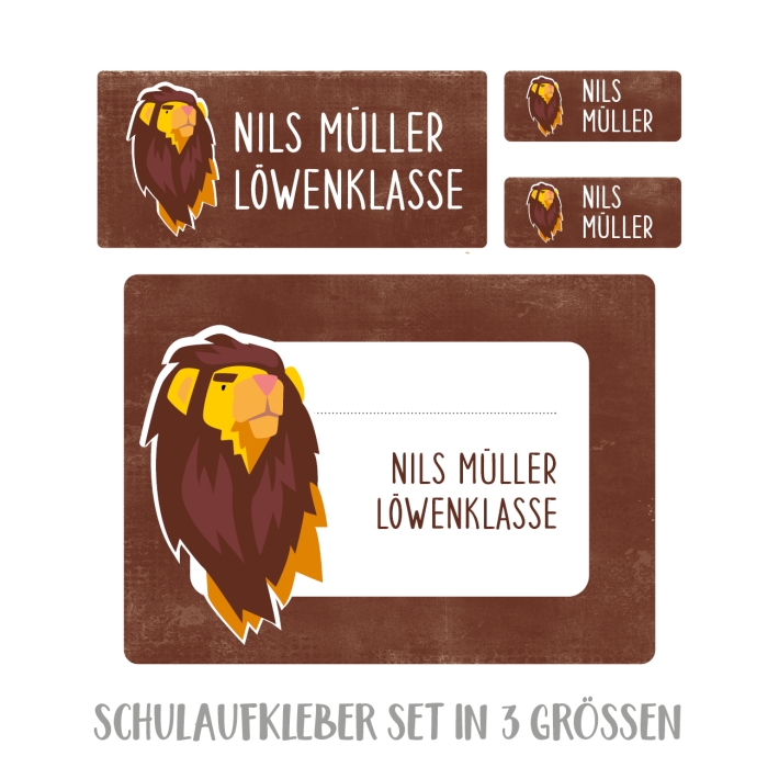 Namensaufkleber Set fr die Schule Lwe