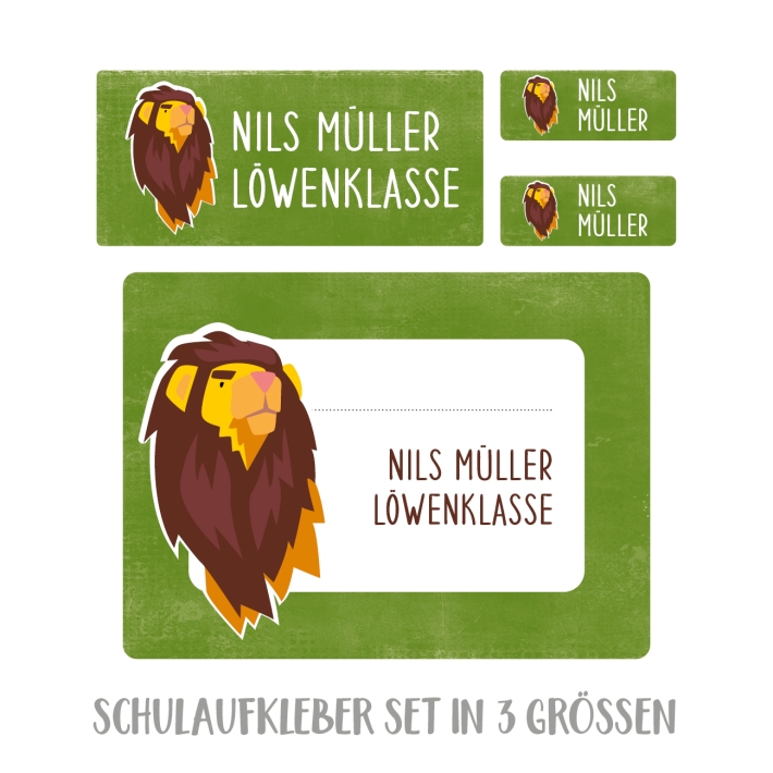 Namensaufkleber Set fr die Schule Lwe
