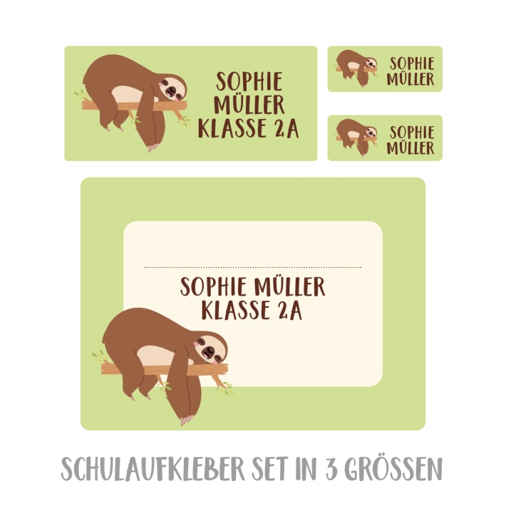 Namensaufkleber Set fr die Schule Faultier