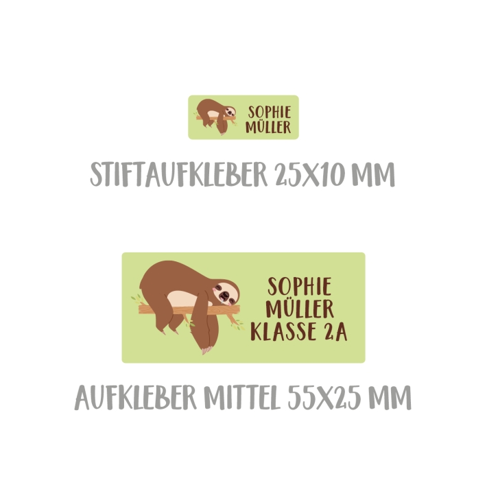 Namensaufkleber Set fr die Schule Faultier