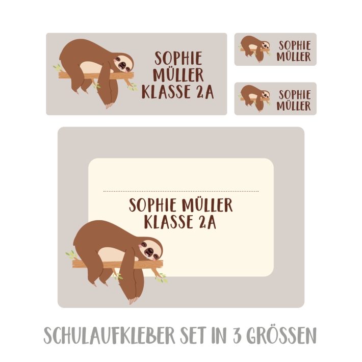 Namensaufkleber Set fr die Schule Faultier