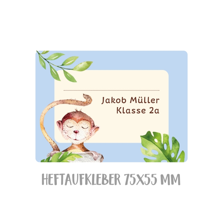 Namensaufkleber Set fr die Schule Affe