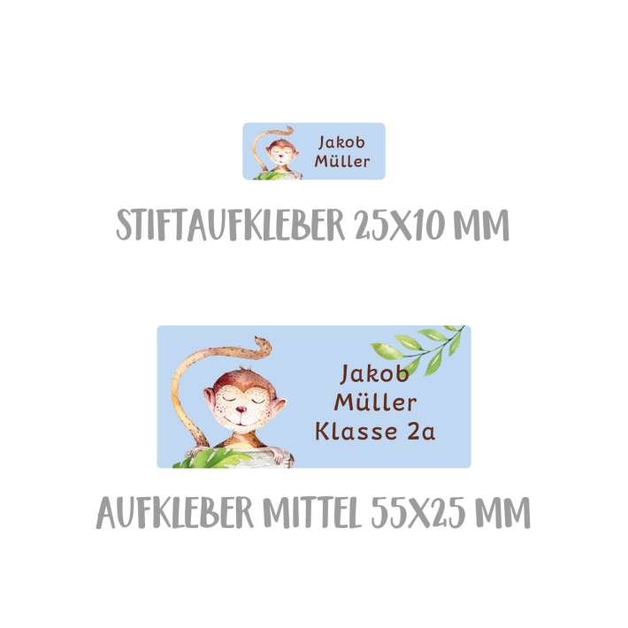 Namensaufkleber Set fr die Schule Affe