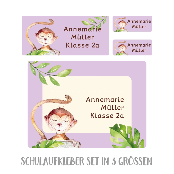 Namensaufkleber Set fr die Schule Affe