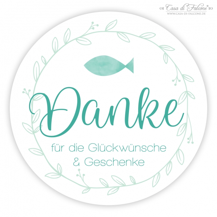 Dankeaufkleber zur Kommunion Fisch, Aquarell