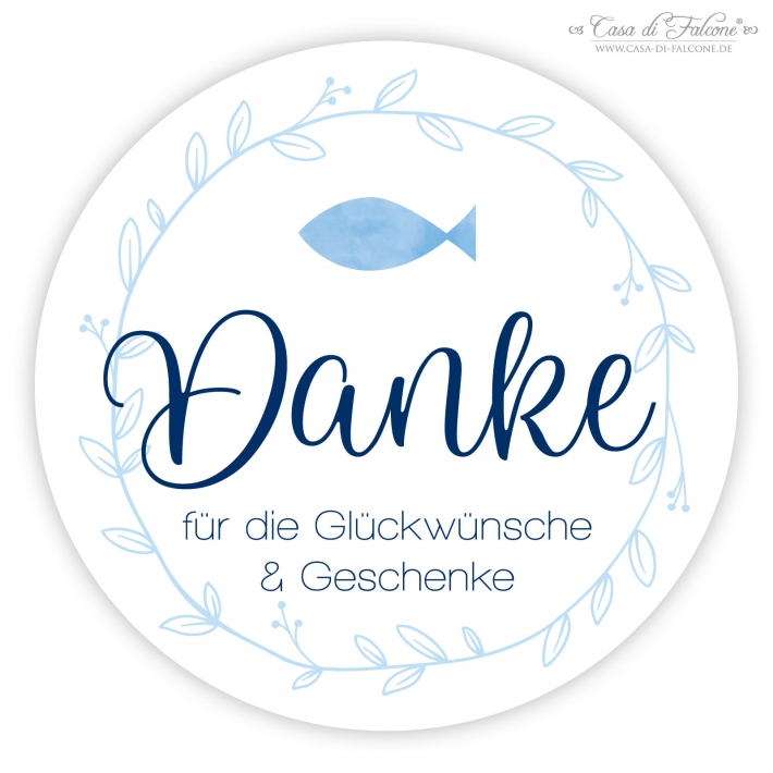 Dankeaufkleber zur Kommunion Fisch, Aquarell