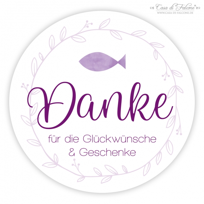 Dankeaufkleber zur Kommunion Fisch, Aquarell