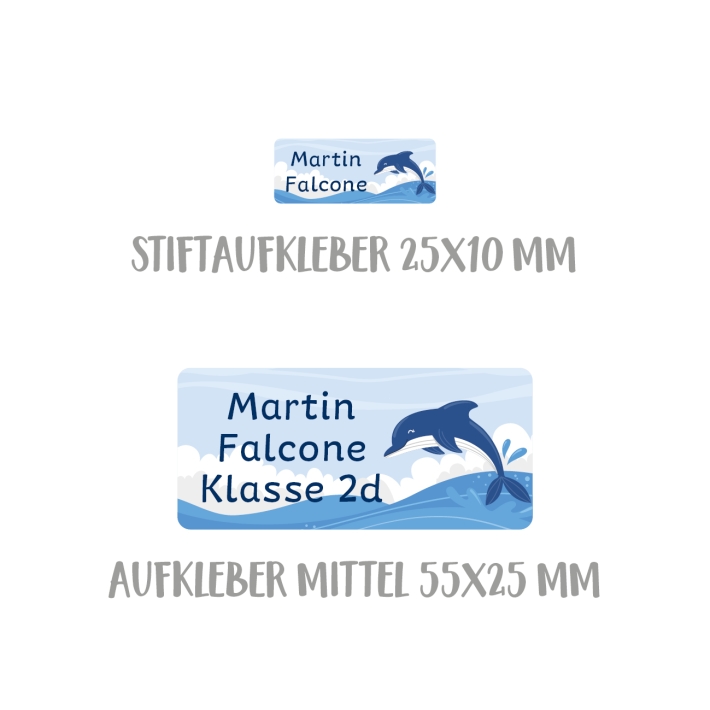Namensaufkleber Set fr die Schule Delfin
