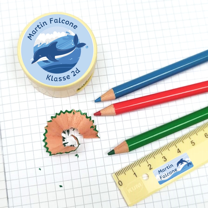 Schulaufkleber I Namensaufkleber fr die Schule Delfin