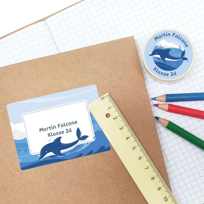 Schulaufkleber I Namensaufkleber fr die Schule Delfin