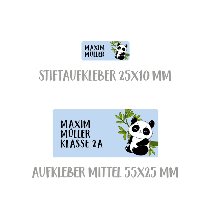 Namensaufkleber Set fr die Schule Panda
