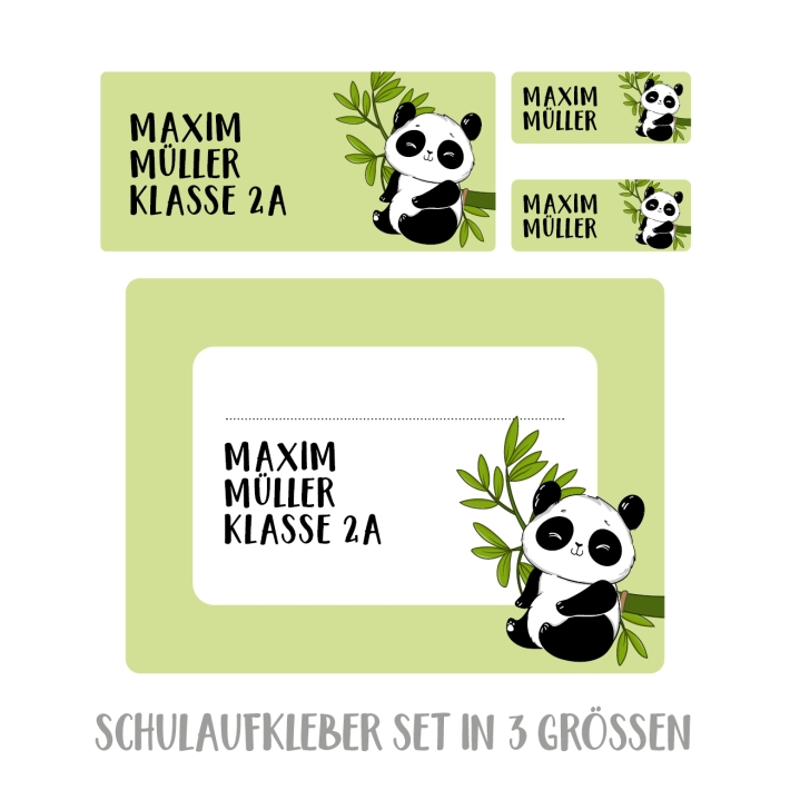 Namensaufkleber Set fr die Schule Panda